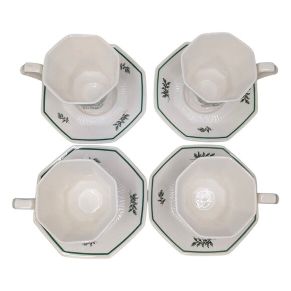 Nikko Christmastime 8 Pc Set 4 Cups 4 Saucers Octagon Christmas Tree JAPAN - Picture 4 of 13